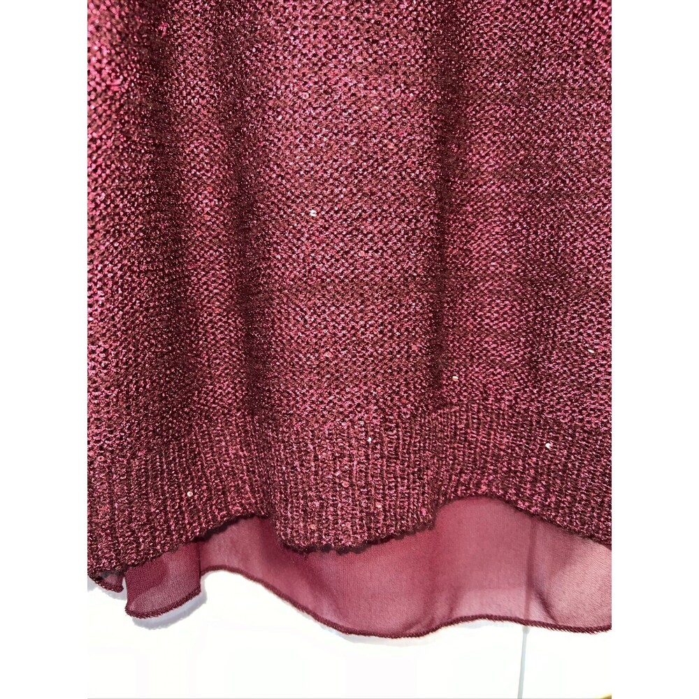 Jessica Simpson Burgundy Sparkle Lined Knit Sweater Tearose Layered Cutout XL - Picture 5 of 13